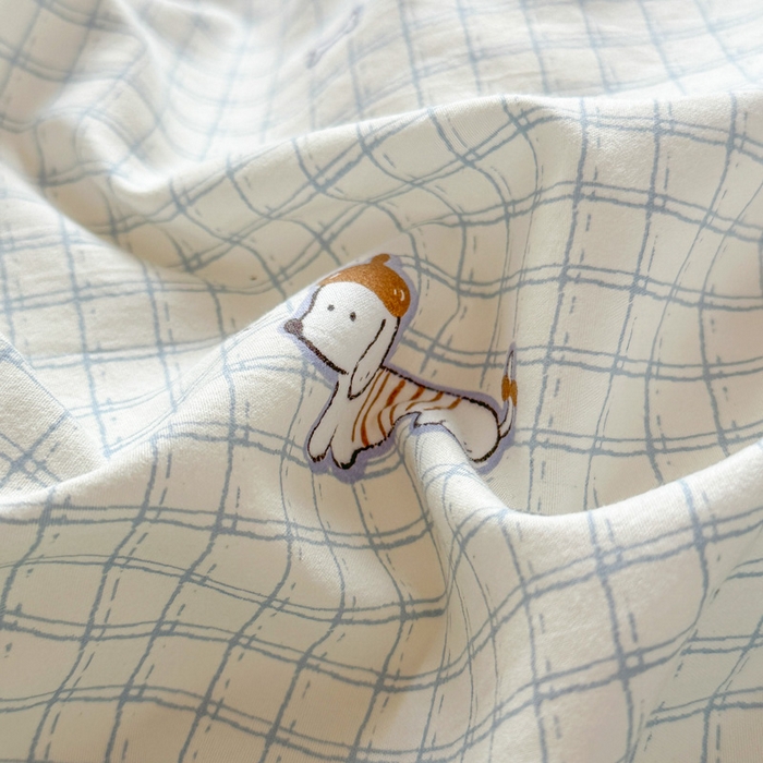 91家纺网 家纺一手货源 找家纺 麦乐迪 2025新款棉感睡眠水洗云感棉四件套 格间小狗