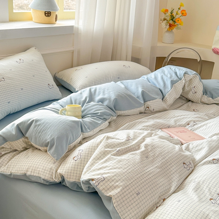 91家纺网 家纺一手货源 找家纺 麦乐迪 2025新款棉感睡眠水洗云感棉四件套 格间小狗