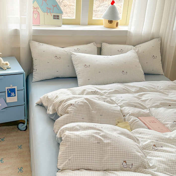 91家纺网 家纺一手货源 找家纺 麦乐迪 2025新款棉感睡眠水洗云感棉四件套 格间小狗