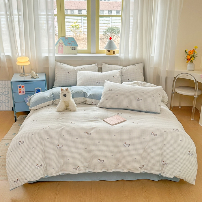 91家纺网 家纺一手货源 找家纺 麦乐迪 2025新款棉感睡眠水洗云感棉四件套 格间小狗