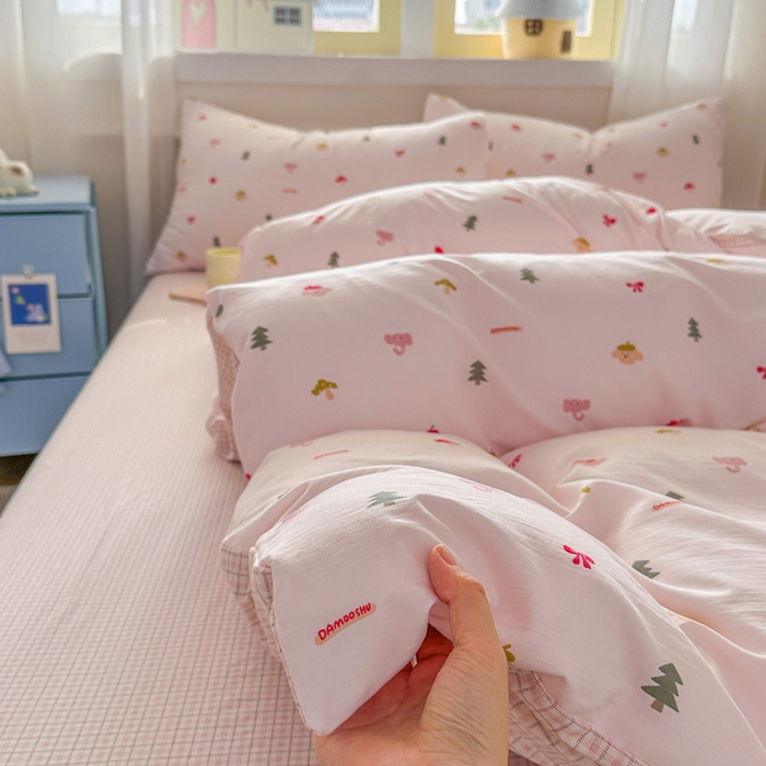 91家纺网 家纺一手货源 找家纺 麦乐迪 2025新款棉感睡眠水洗云感棉四件套 粉间小物