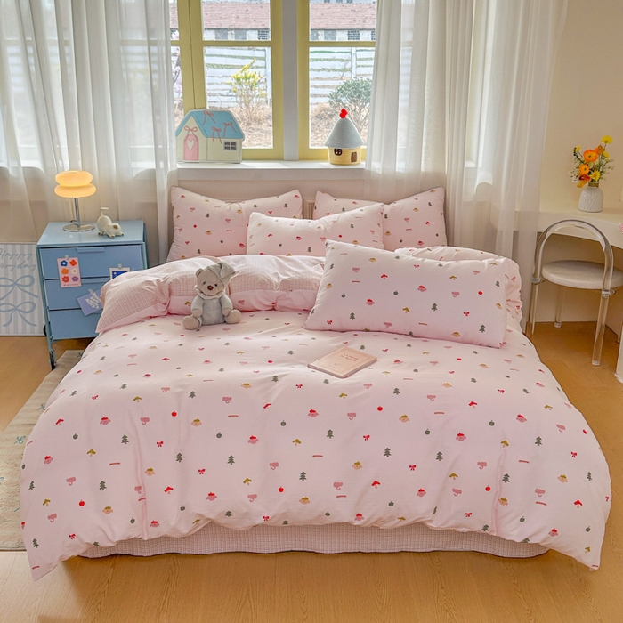 91家纺网 家纺一手货源 找家纺 麦乐迪 2025新款棉感睡眠水洗云感棉四件套 粉间小物