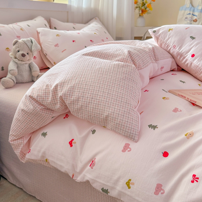 91家纺网 家纺一手货源 找家纺 麦乐迪 2025新款棉感睡眠水洗云感棉四件套 粉间小物