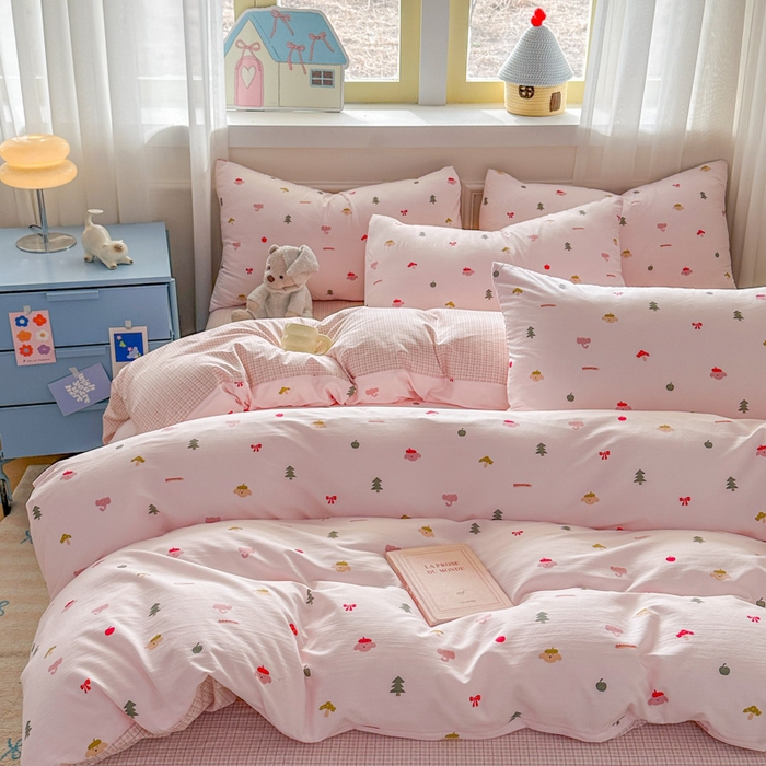 91家纺网 家纺一手货源 找家纺 麦乐迪 2025新款棉感睡眠水洗云感棉四件套 粉间小物