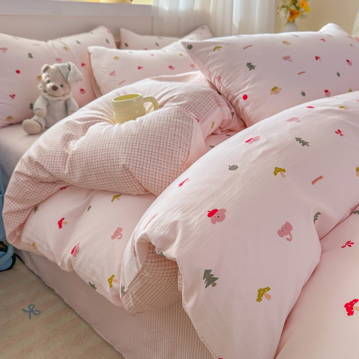 91家纺网 家纺一手货源 找家纺 麦乐迪 2025新款棉感睡眠水洗云感棉四件套 粉间小物