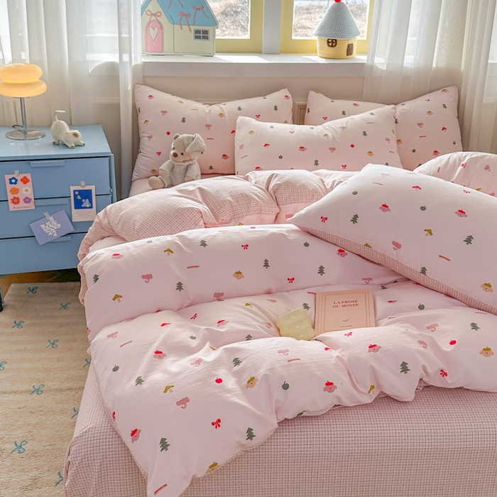 91家纺网 家纺一手货源 找家纺 麦乐迪 2025新款棉感睡眠水洗云感棉四件套 粉间小物