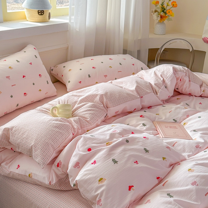 91家纺网 家纺一手货源 找家纺 麦乐迪 2025新款棉感睡眠水洗云感棉四件套 粉间小物