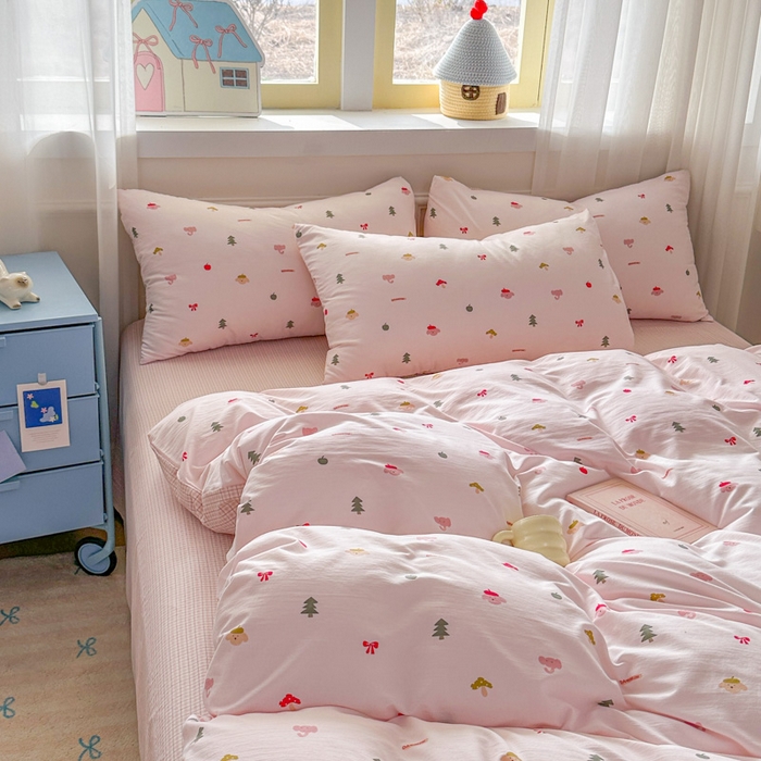 91家纺网 家纺一手货源 找家纺 麦乐迪 2025新款棉感睡眠水洗云感棉四件套 粉间小物