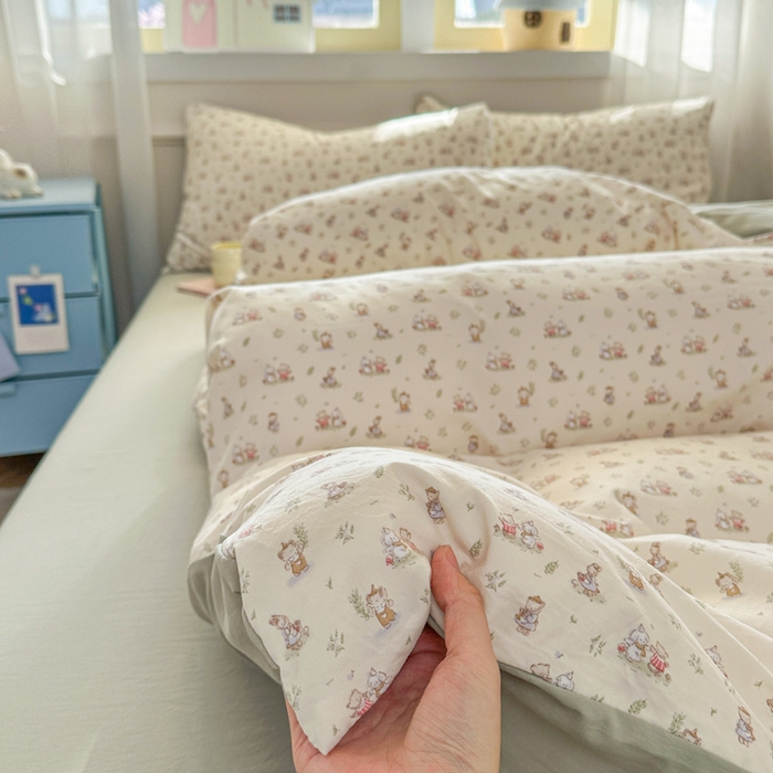 91家纺网 家纺一手货源 找家纺 麦乐迪 2025新款棉感睡眠水洗云感棉四件套 丛林小兔