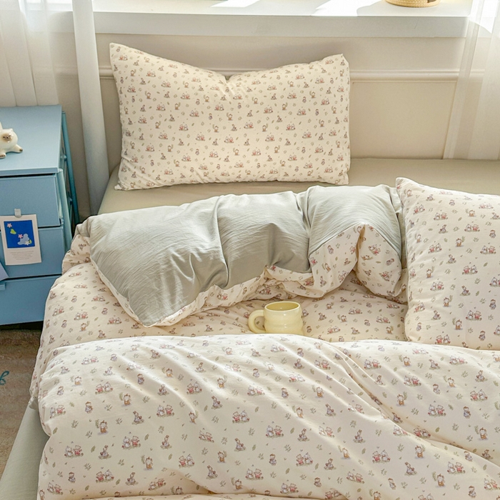 91家纺网 家纺一手货源 找家纺 麦乐迪 2025新款棉感睡眠水洗云感棉四件套 丛林小兔