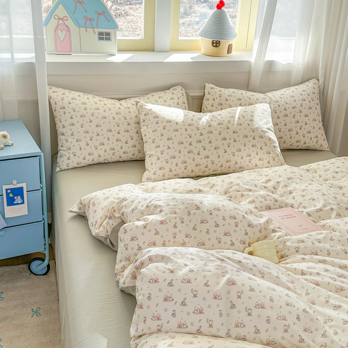 91家纺网 家纺一手货源 找家纺 麦乐迪 2025新款棉感睡眠水洗云感棉四件套 丛林小兔