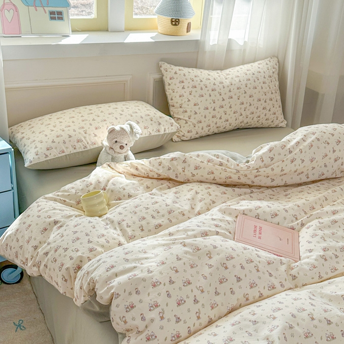 91家纺网 家纺一手货源 找家纺 麦乐迪 2025新款棉感睡眠水洗云感棉四件套 丛林小兔