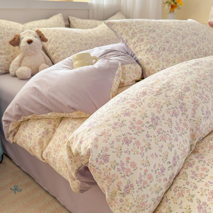 91家纺网 家纺一手货源 找家纺 麦乐迪 2025新款棉感睡眠水洗云感棉四件套 春日碎花