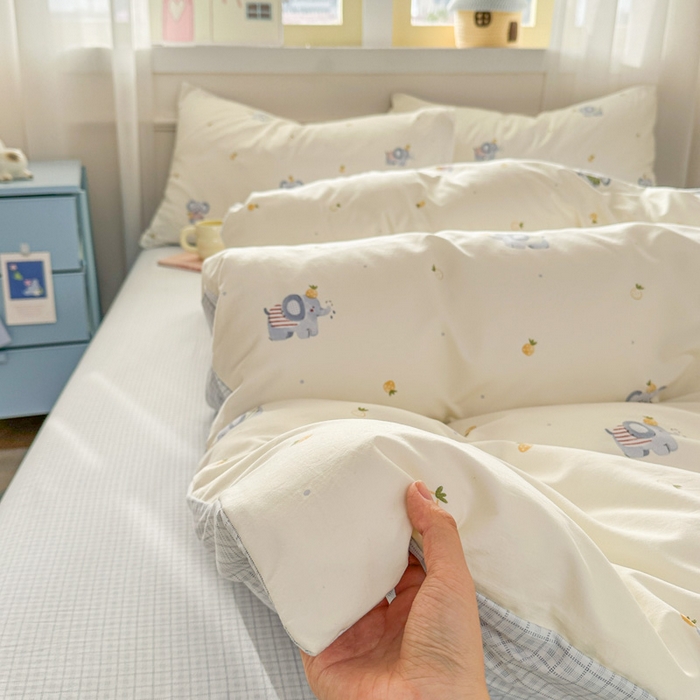 91家纺网 家纺一手货源 找家纺 麦乐迪 2025新款棉感睡眠水洗云感棉四件套 菠萝小象