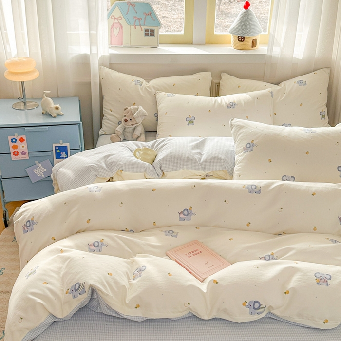 91家纺网 家纺一手货源 找家纺 麦乐迪 2025新款棉感睡眠水洗云感棉四件套 菠萝小象