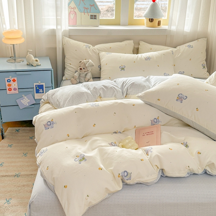 91家纺网 家纺一手货源 找家纺 麦乐迪 2025新款棉感睡眠水洗云感棉四件套 菠萝小象