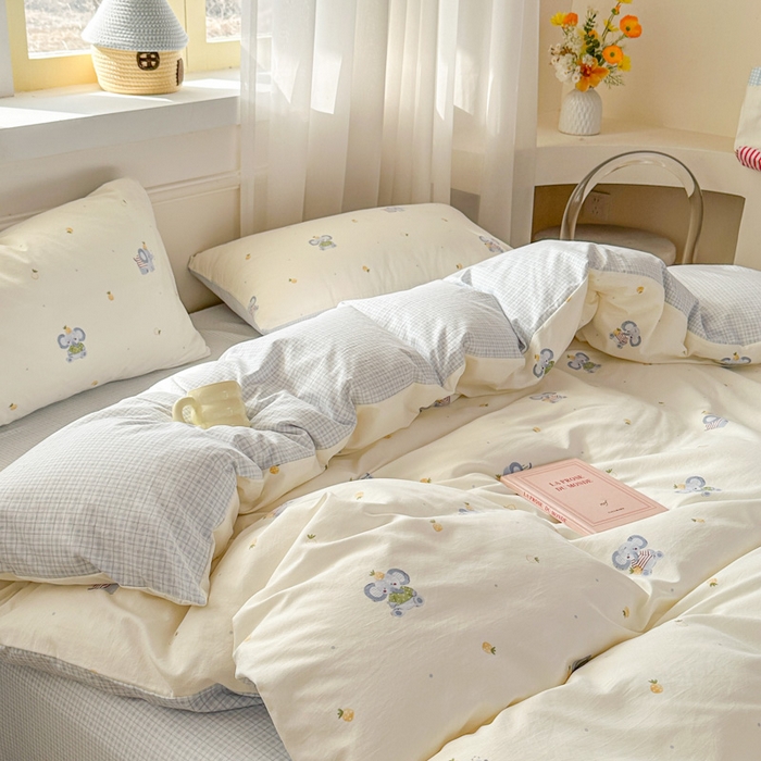 91家纺网 家纺一手货源 找家纺 麦乐迪 2025新款棉感睡眠水洗云感棉四件套 菠萝小象