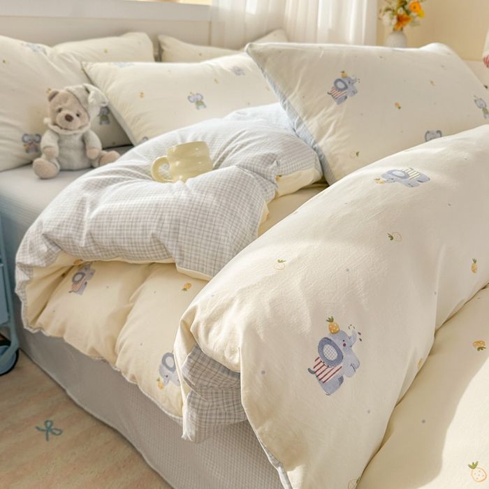 91家纺网 家纺一手货源 找家纺 麦乐迪 2025新款棉感睡眠水洗云感棉四件套 菠萝小象