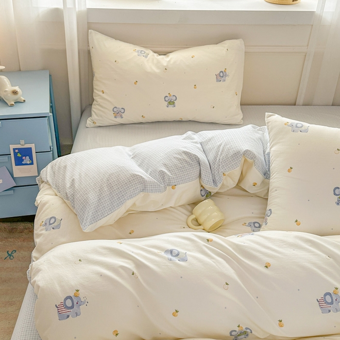 91家纺网 家纺一手货源 找家纺 麦乐迪 2025新款棉感睡眠水洗云感棉四件套 菠萝小象