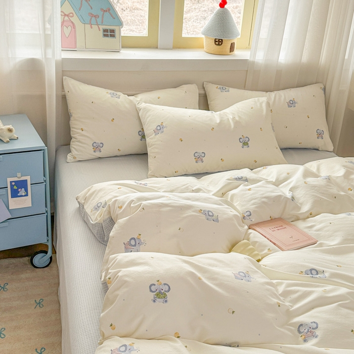 91家纺网 家纺一手货源 找家纺 麦乐迪 2025新款棉感睡眠水洗云感棉四件套 菠萝小象