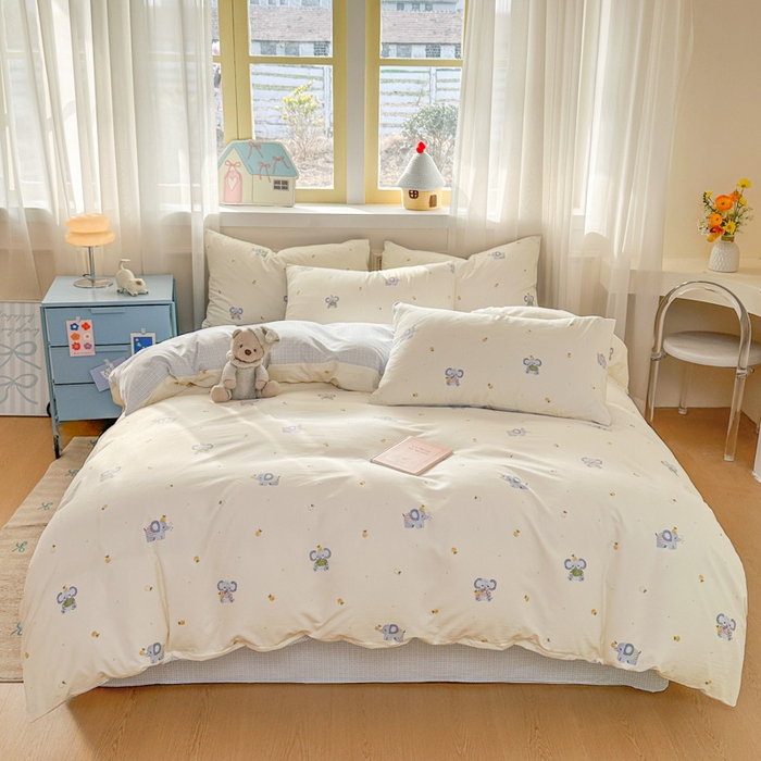 91家纺网 家纺一手货源 找家纺 麦乐迪 2025新款棉感睡眠水洗云感棉四件套 菠萝小象