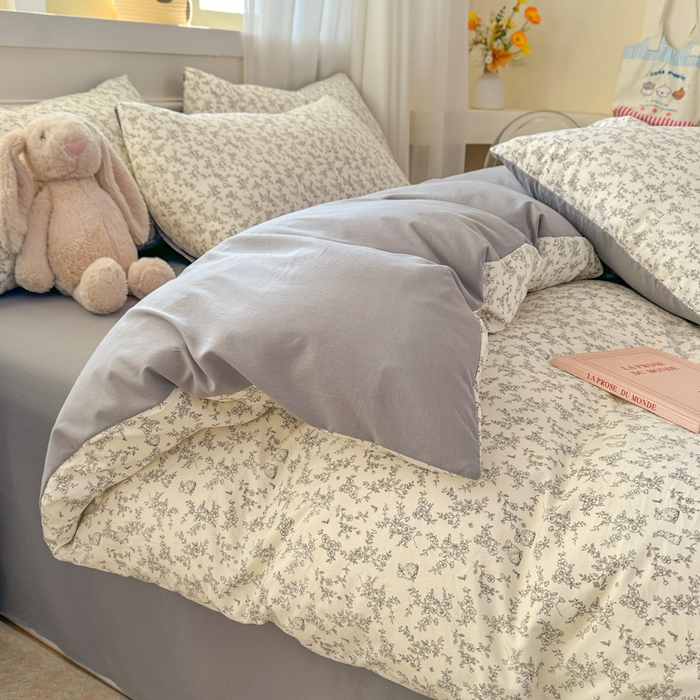 91家纺网 家纺一手货源 找家纺 麦乐迪 2025新款棉感睡眠水洗云感棉四件套 薄雾花影