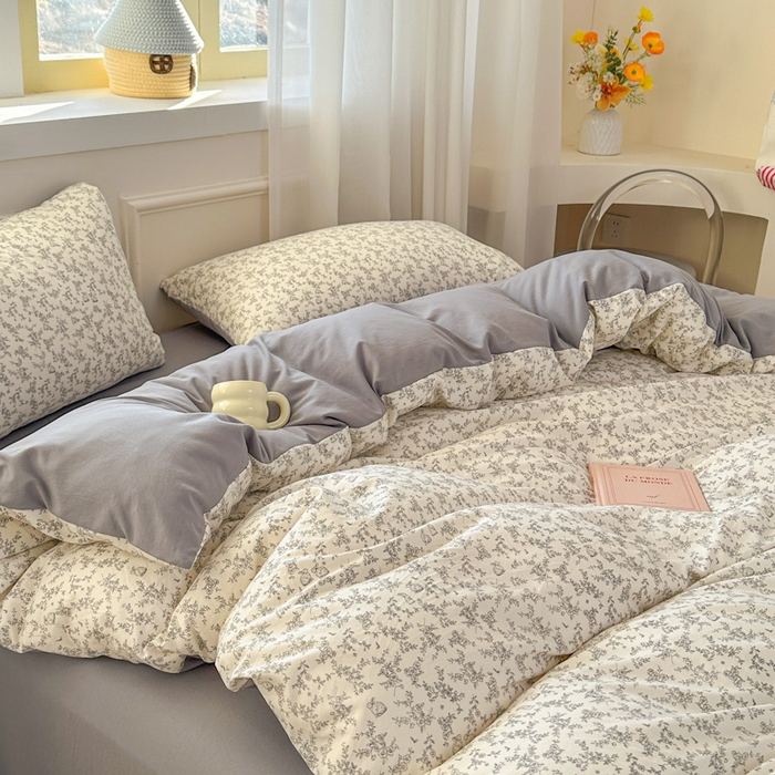 91家纺网 家纺一手货源 找家纺 麦乐迪 2025新款棉感睡眠水洗云感棉四件套 薄雾花影