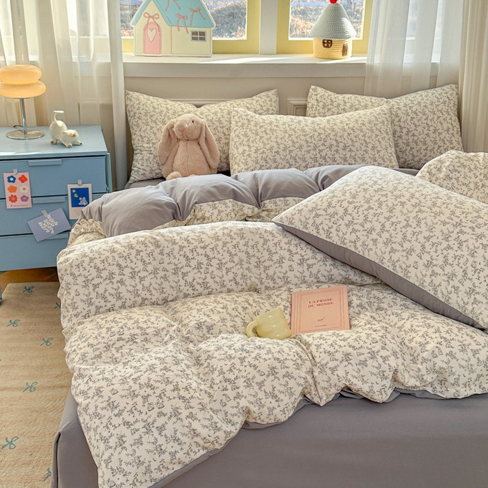 91家纺网 家纺一手货源 找家纺 麦乐迪 2025新款棉感睡眠水洗云感棉四件套 薄雾花影