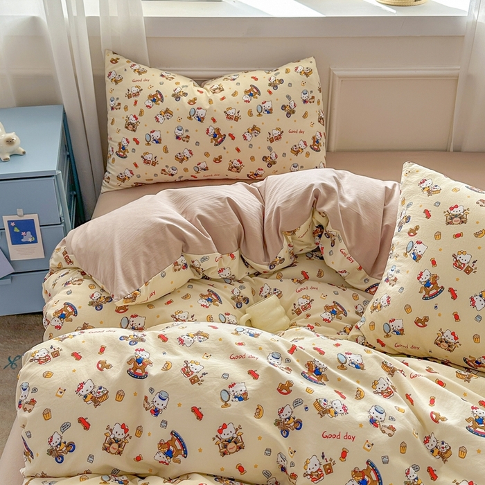 91家纺网 家纺一手货源 找家纺 麦乐迪 2025新款棉感睡眠水洗云感棉四件套 kt派对