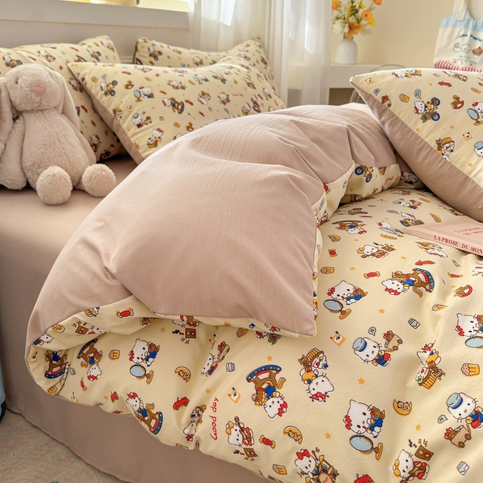 91家纺网 家纺一手货源 找家纺 麦乐迪 2025新款棉感睡眠水洗云感棉四件套 kt派对