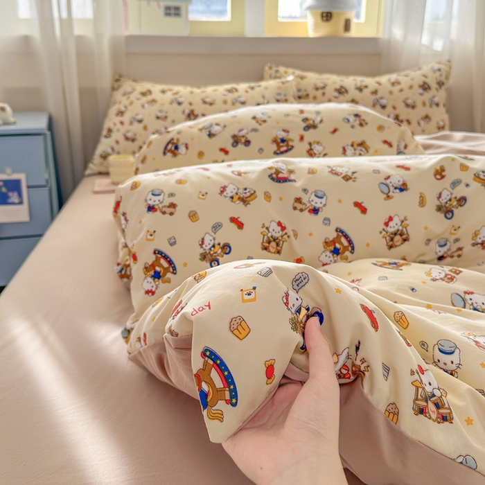 91家纺网 家纺一手货源 找家纺 麦乐迪 2025新款棉感睡眠水洗云感棉四件套 kt派对