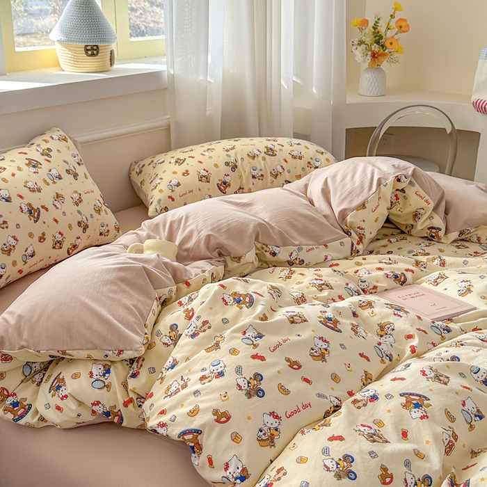 91家纺网 家纺一手货源 找家纺 麦乐迪 2025新款棉感睡眠水洗云感棉四件套 kt派对