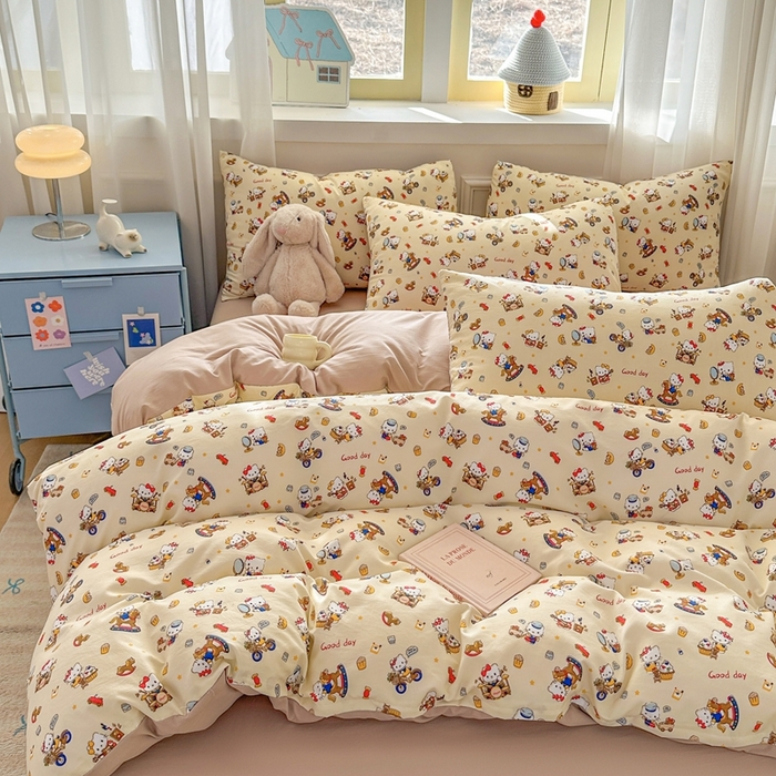 91家纺网 家纺一手货源 找家纺 麦乐迪 2025新款棉感睡眠水洗云感棉四件套 kt派对