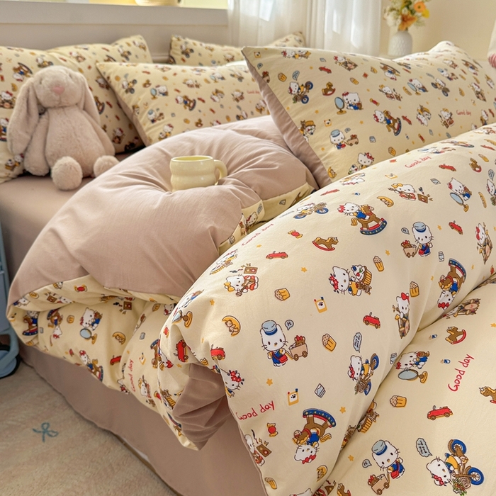 91家纺网 家纺一手货源 找家纺 麦乐迪 2025新款棉感睡眠水洗云感棉四件套 kt派对