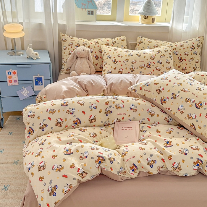 91家纺网 家纺一手货源 找家纺 麦乐迪 2025新款棉感睡眠水洗云感棉四件套 kt派对