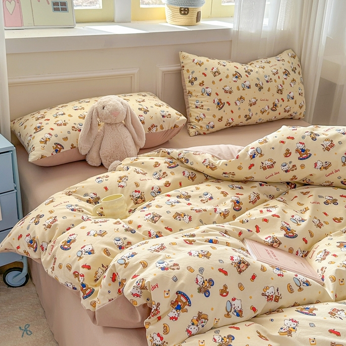 91家纺网 家纺一手货源 找家纺 麦乐迪 2025新款棉感睡眠水洗云感棉四件套 kt派对