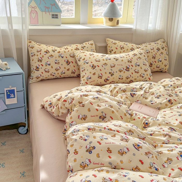 91家纺网 家纺一手货源 找家纺 麦乐迪 2025新款棉感睡眠水洗云感棉四件套 kt派对