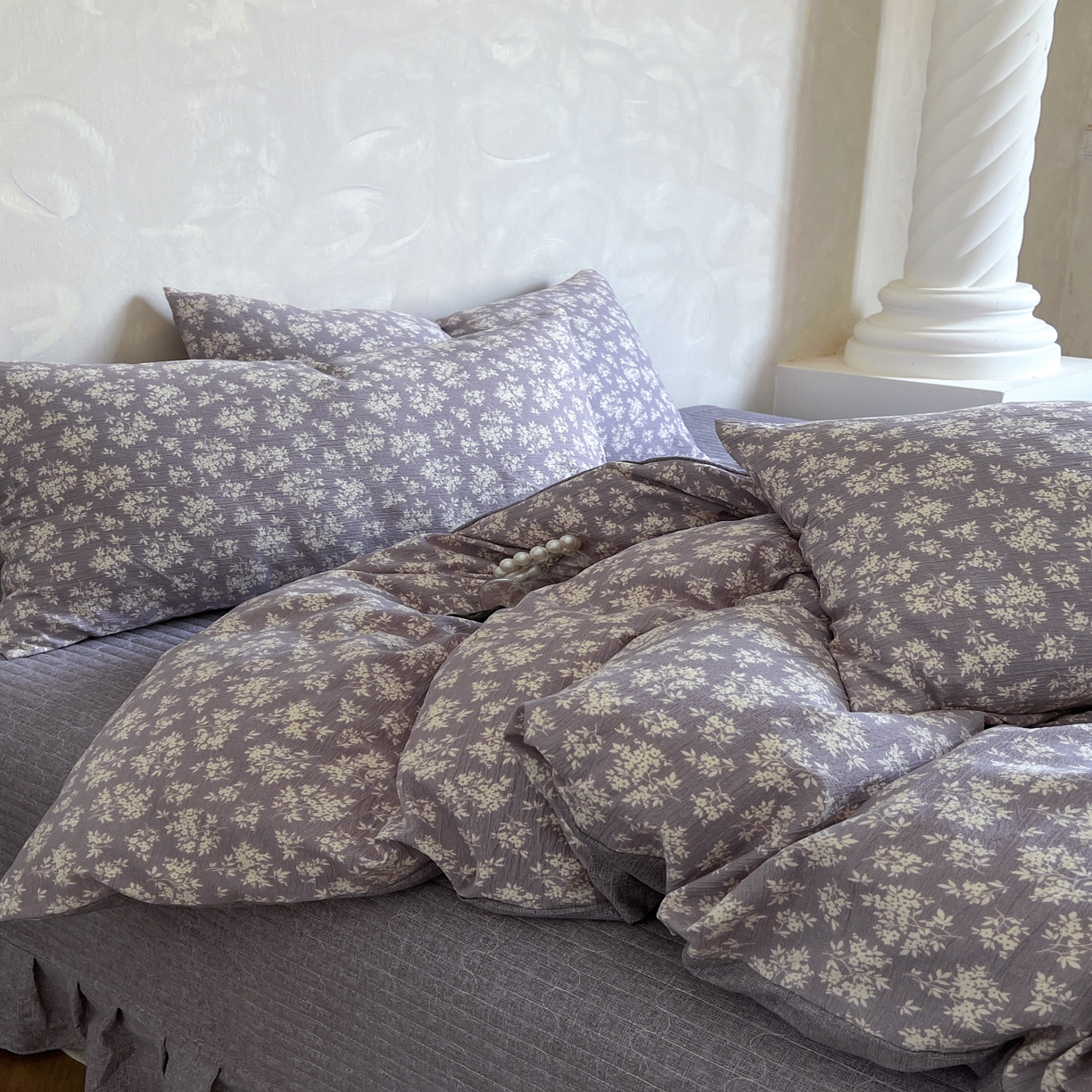 91家纺网 家纺一手货源 找家纺 （总）美梦家纺 2025新款高克重加厚亚麻皱皱纱床盖四件套系列（提供买家秀)