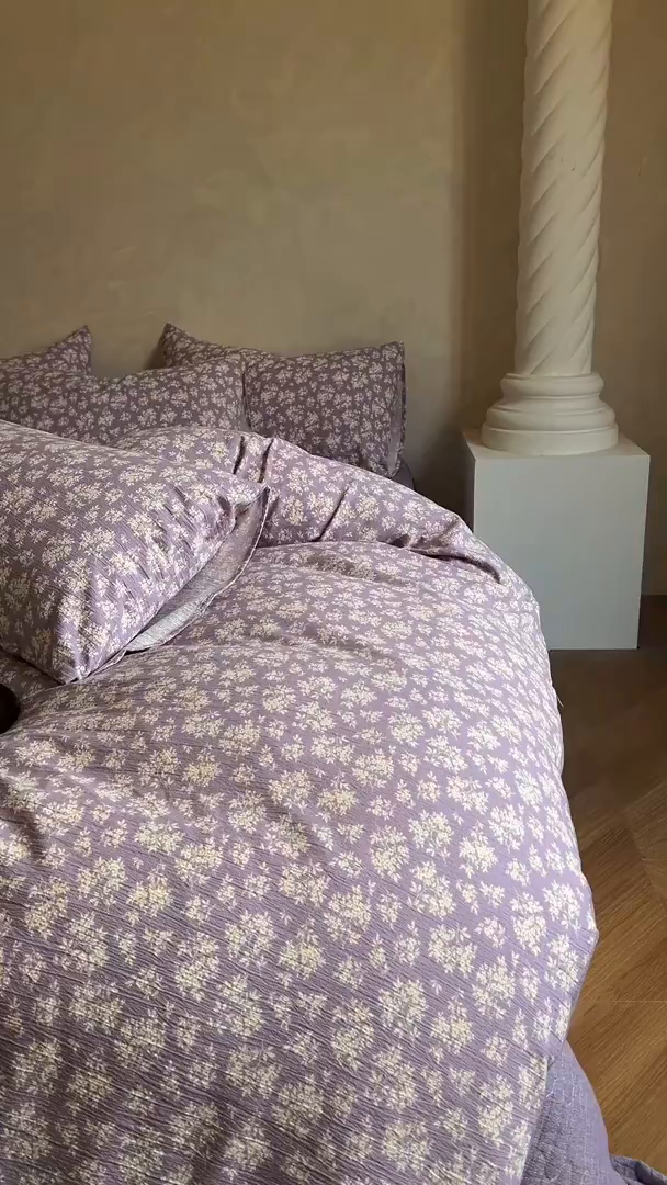 91家纺网 家纺一手货源 找家纺 （总）美梦家纺 2025新款高克重加厚亚麻皱皱纱床盖四件套系列（提供买家秀)