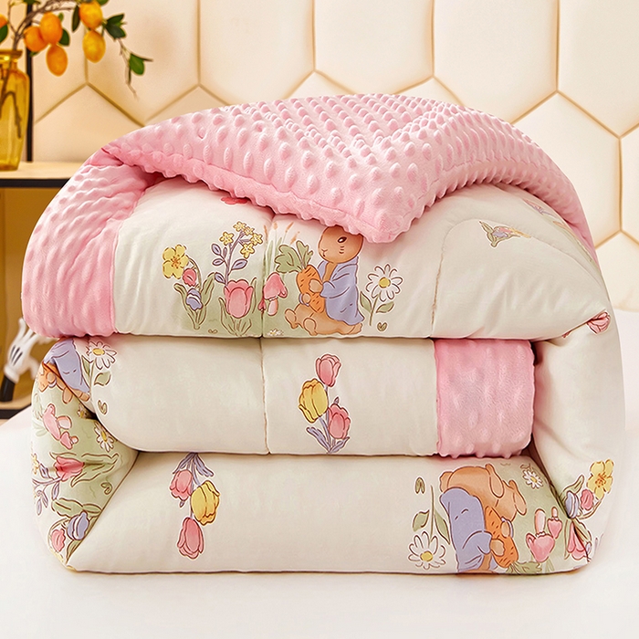 91家纺网 家纺一手货源 找家纺 蔻之羽 （全年现货）2026年新款豆豆被春秋被夏被加厚冬被空调被四季绒被子 欢乐兔-粉