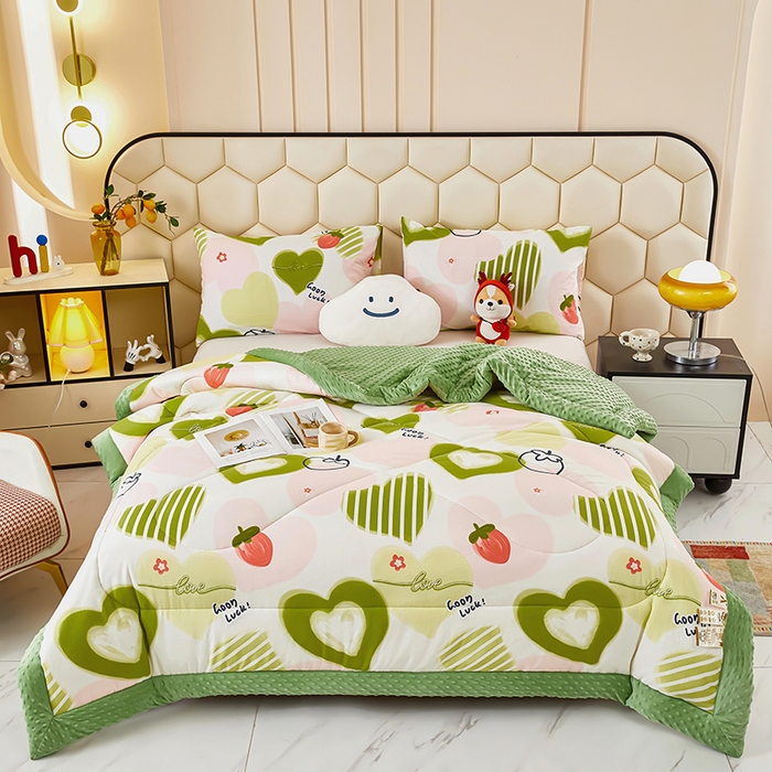 91家纺网 家纺一手货源 找家纺 蔻之羽 （全年现货）2026年新款豆豆被春秋被夏被加厚冬被空调被四季绒被子 真爱心语-绿