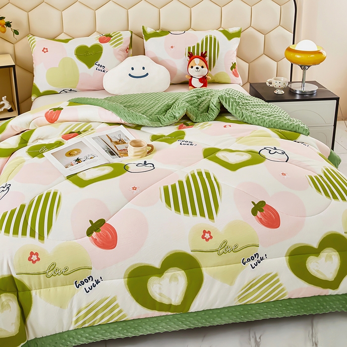 91家纺网 家纺一手货源 找家纺 蔻之羽 （全年现货）2026年新款豆豆被春秋被夏被加厚冬被空调被四季绒被子 真爱心语-绿