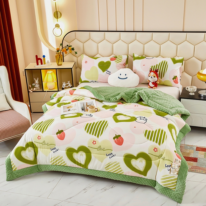 91家纺网 家纺一手货源 找家纺 蔻之羽 （全年现货）2026年新款豆豆被春秋被夏被加厚冬被空调被四季绒被子 真爱心语-绿