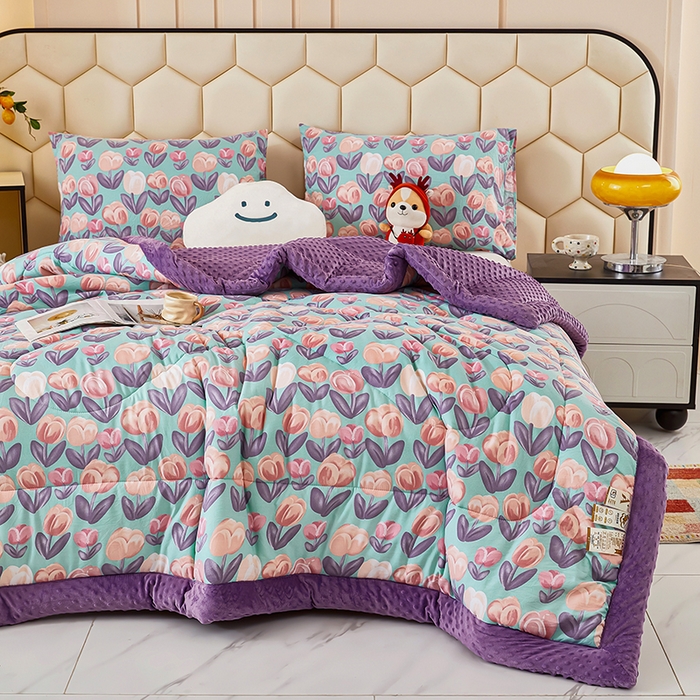 91家纺网 家纺一手货源 找家纺 蔻之羽 （全年现货）2026年新款豆豆被春秋被夏被加厚冬被空调被四季绒被子 郁金香