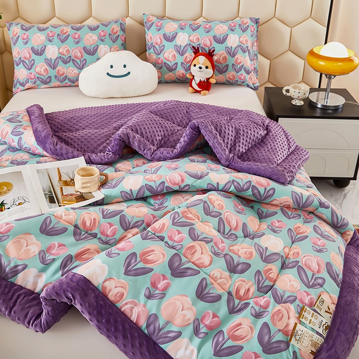 91家纺网 家纺一手货源 找家纺 蔻之羽 （全年现货）2026年新款豆豆被春秋被夏被加厚冬被空调被四季绒被子 郁金香