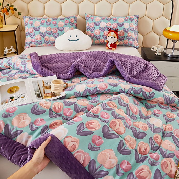 91家纺网 家纺一手货源 找家纺 蔻之羽 （全年现货）2026年新款豆豆被春秋被夏被加厚冬被空调被四季绒被子 郁金香