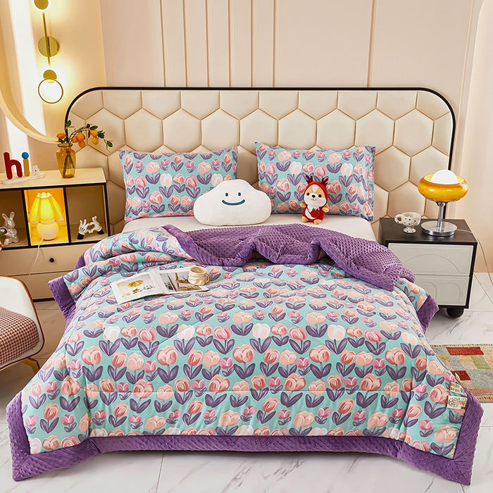 91家纺网 家纺一手货源 找家纺 蔻之羽 （全年现货）2026年新款豆豆被春秋被夏被加厚冬被空调被四季绒被子 郁金香