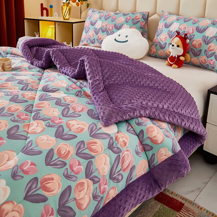 91家纺网 家纺一手货源 找家纺 蔻之羽 （全年现货）2026年新款豆豆被春秋被夏被加厚冬被空调被四季绒被子 郁金香