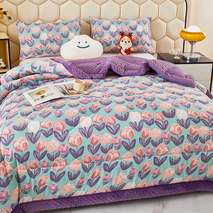 91家纺网 家纺一手货源 找家纺 蔻之羽 （全年现货）2026年新款豆豆被春秋被夏被加厚冬被空调被四季绒被子 郁金香