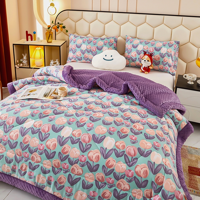 91家纺网 家纺一手货源 找家纺 蔻之羽 （全年现货）2026年新款豆豆被春秋被夏被加厚冬被空调被四季绒被子 郁金香